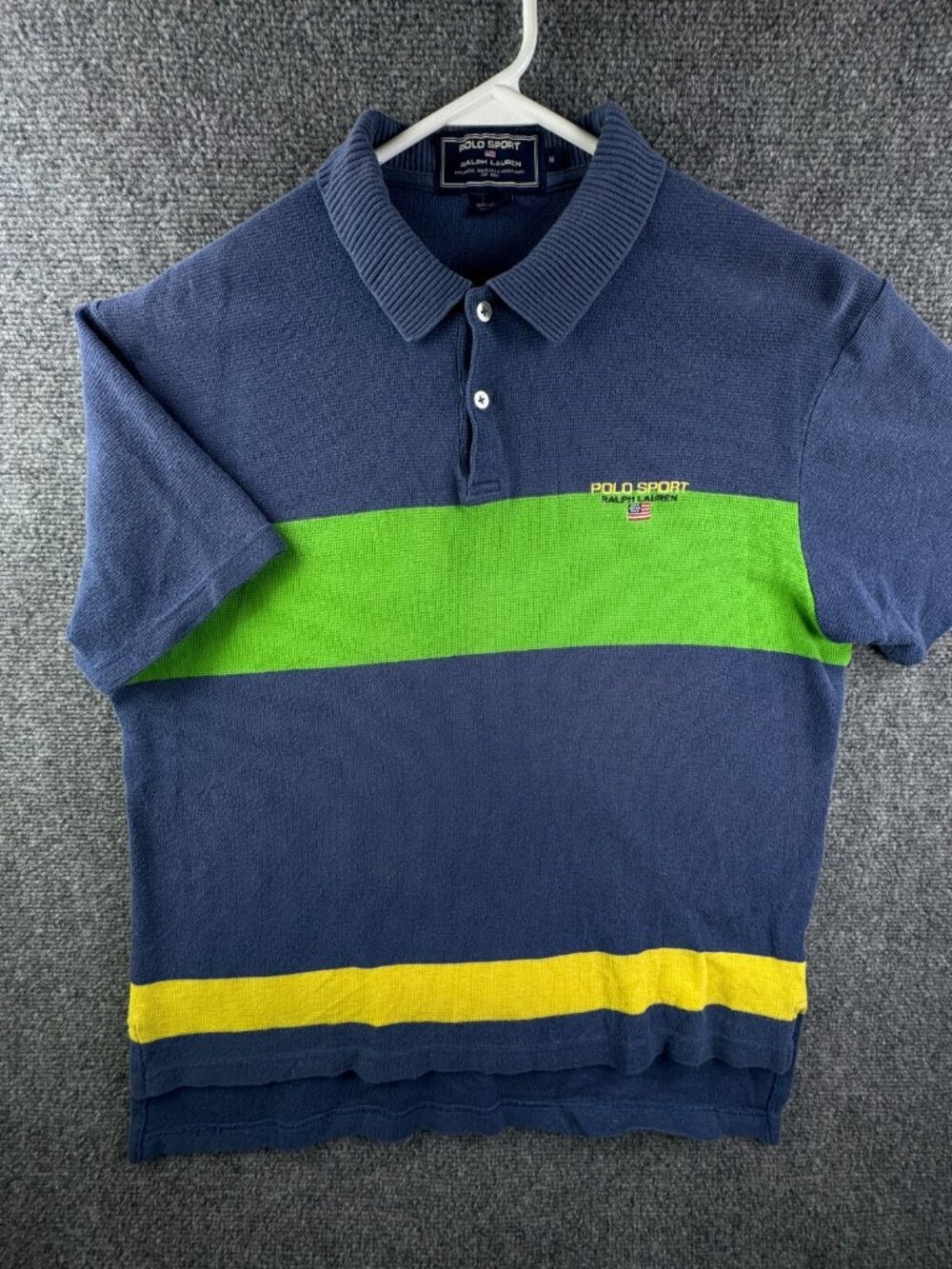 VTG Polo Sport Ralph Lauren Waffle Knit Polo Shirt Short Sleeve Striped Medium
